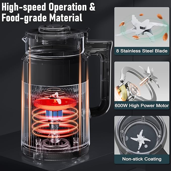 6-in-1 Nut Milk Maker8 Blade 27oz Soy Milk Maker Machine with Delay Start/Keep Warm/Self-Cleaning/Boil Water
