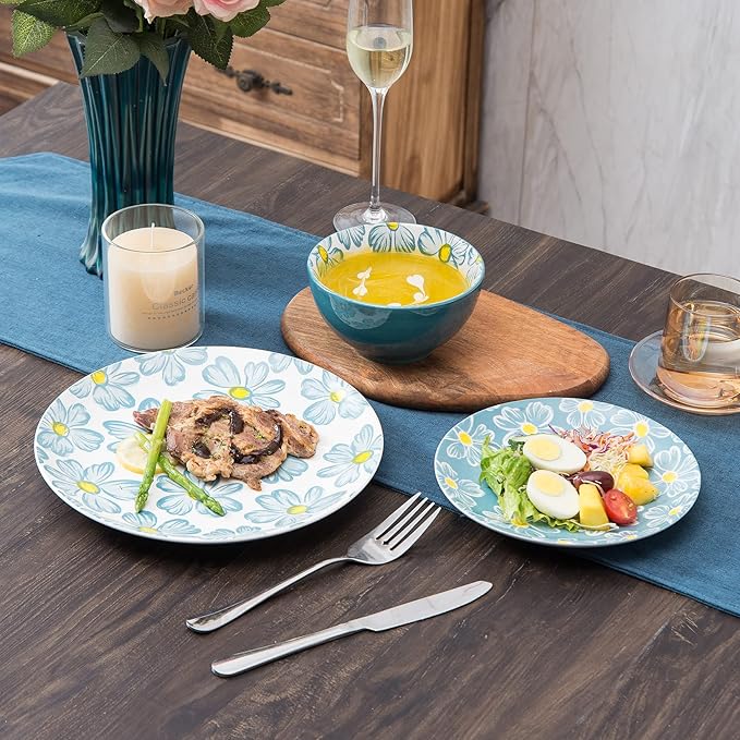12-pieces Dinnerware Set Ceramic Dish Set Plates Sets Service for 4 Bowl Sets Stoneware Dinnerware Sets 12pcs Plate and Bowl Set for kitchen