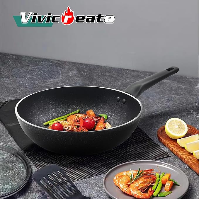 Vivicreate 3 pcs set deep fry pizza pan forge aluminum pan with non stick coating