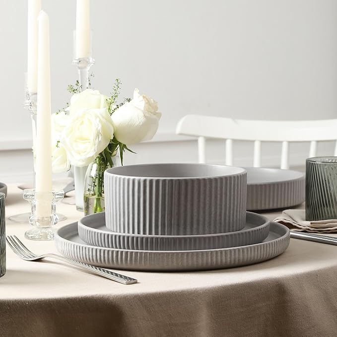 Stone Lain Haven Modern Stoneware 4 Piece Dinner Plates Sets Dish Set for 4 Reactive Glaze Grey