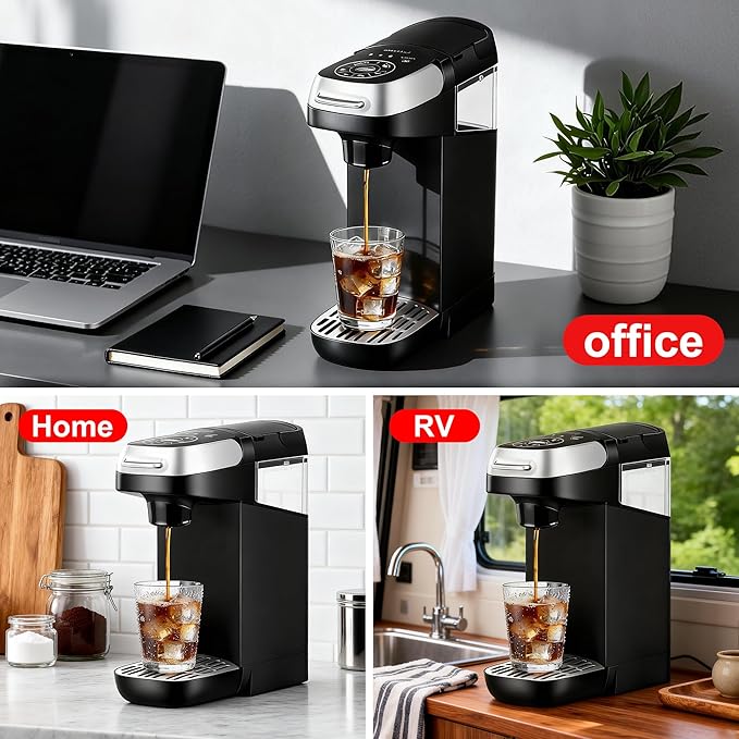 Small Single Serve Coffee Maker for K Cup and Ground Coffee Fast Brew One Cup Coffee 6 to 12 oz. Brew Sizes Machine with Descaling Reminder and Water Window Black
