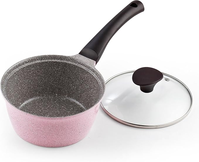 Cook N Home 1.7-Quart Nonstick Ceramic Saucepan with Lid Pink