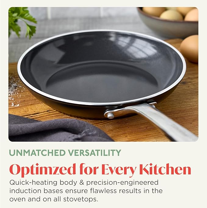 Orfeo 8” Nonstick Frying Pan Skillet Made in Italy Diamond Ceramic PFAS-Free Cookware Induction Ready Scratch Resistant Laser-Fused Surface for Durability Dishwasher Safe Black