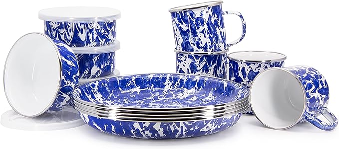 Golden Rabbit Enamelware 12-piece Dinnerware Set Cobalt Swirl