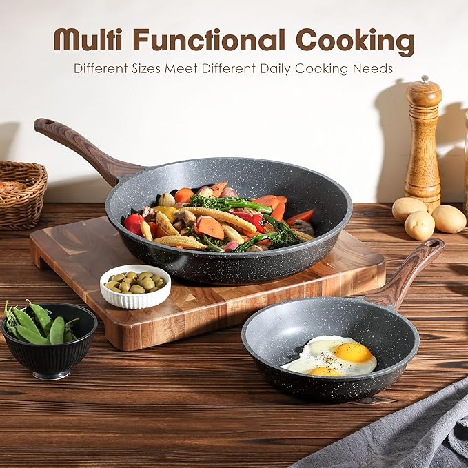 SENSARTE Nonstick Frying Pan Skillets Swiss Granite Coating Omelette Pans Healthy Cookware Chef's Pan Free of Intentionally Added PFOA (8+12.5 Inch)