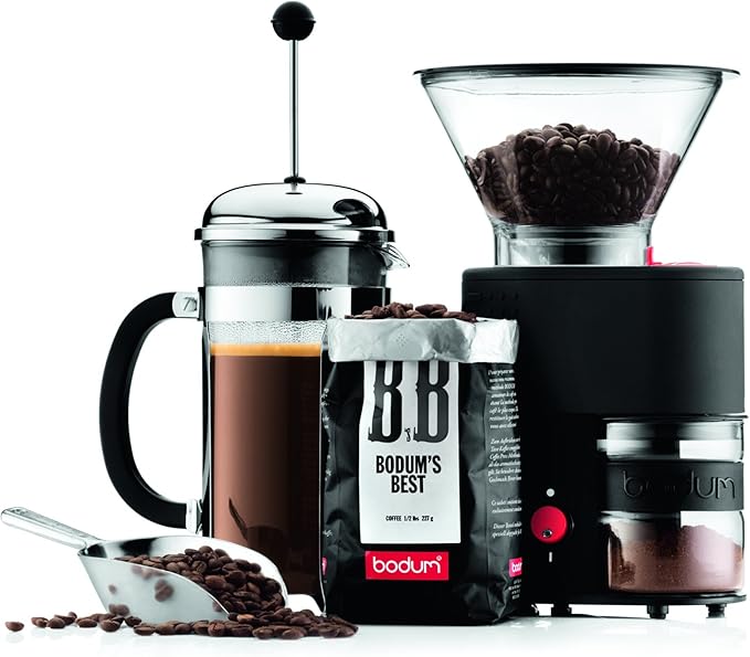Bodum Bistro Burr Coffee Grinder 1 EA Black &amp Chambord French Press Coffee Maker 51 Ounce 1.5 Liter Chrome