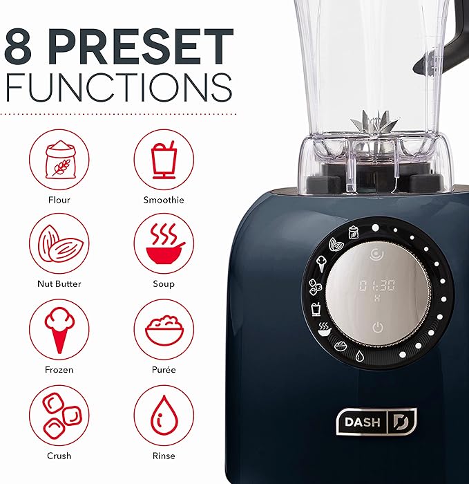 Dash Chef Series Deluxe Digital 64 oz Countertop Blender with Stainless Steel Blades Tritan Blending Jug Tablet Stand &amp USB Charging Port for Smoothies Nut Butters Purees Soup and More - Bl