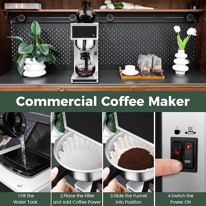 YUANHAO Commercial Coffee Maker 12-Cup with Dual Warmers Pourover Stainless Steel Coffee Brewer Machine-120V Compact Drip Coffee Maker for Office Church Break Room Event Use