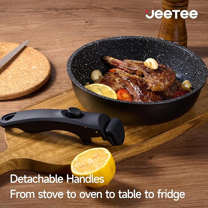 JEETEE 25pcs Pots and Pan Set Non StickDetachable Handle Cookware SetInduction Cooking &amp RV Camping Stackable Pots PansHealthy Kitchen Cookware Set PFAS/PFOA FreeBlack