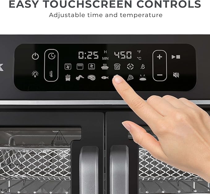 Kalorik Air Fryer Convection Oven Designer Series 26-Quart with Dual Speed Fan Easy Pull French Doors and 14 Smart Cooking Presets Includes 5 Cooking Accessories 1700-Watts Black