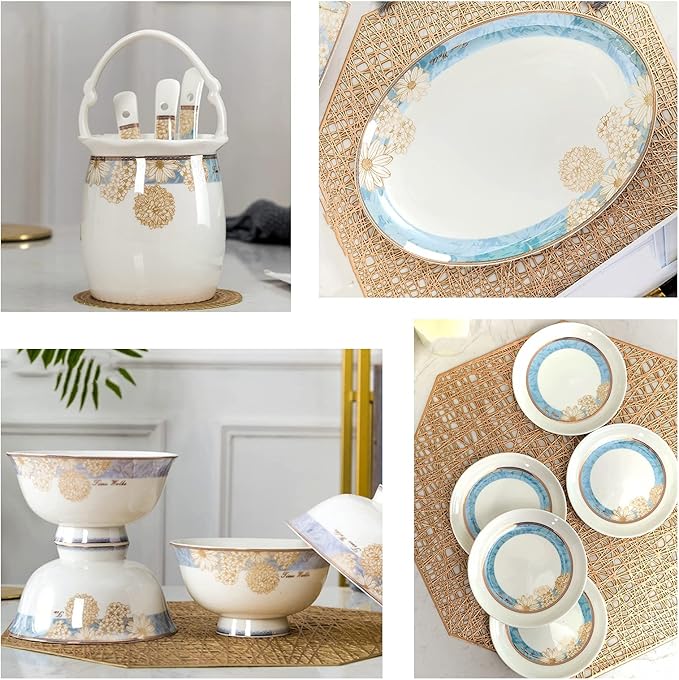 Bone China Dinner Sets Nordic Creative Phnom Penh Combination Ceramic Tableware Suit Suitable for Gifts Wedding Hotel 62 Piece