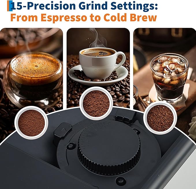 PeakPursuit Espresso Machine Espresso Coffee Maker Adjustable Coarseness/Flavor 3-Level Coffee/Milk Volume Removable Milk Tank for Women or Men