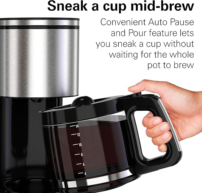 Hamilton Beach 14 Cup Programmable Coffee Maker with Easy Measure Light Up Reusable Filter Removable 70 Oz. Water Reservoir Black and Stainless Steel