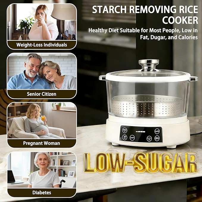 3L Low Carb Rice Cooker Multi-Rice Cooker with Auto Lift Filter Basket Separate Rice from Soup Steam or Boil Smart Touchscreen Precise Temperature Control for Home Use
