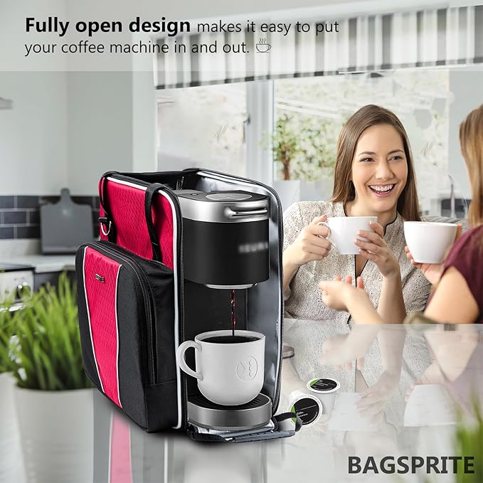 BAGSPRITE Travel Coffee Maker Bag for Keurig K-Slim Single Serve Coffee Brewer Carrying Case Portable Travel Coffee Maker Storage Case with Pockets for K-Cup Pods (Full Open Design Patent Pending)