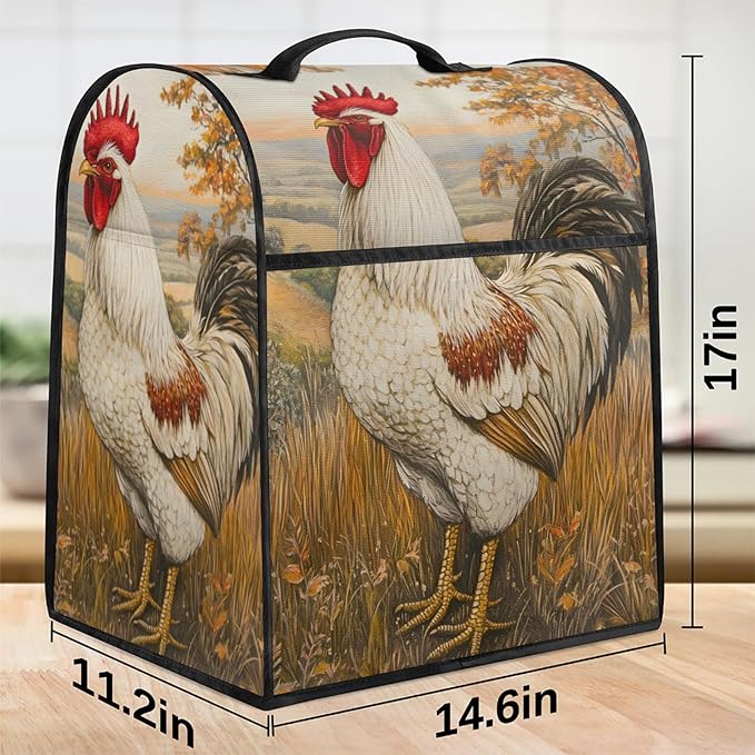 cfpolar Kitchen Aid Mixer Cover Compatible with 6-8 Quarts Watercolor Rooster Flower Stand Mixer Cover Kitchen Aid Mixers Accessories Appliance Organizer Bag Dust Covers with Zipper Pocket