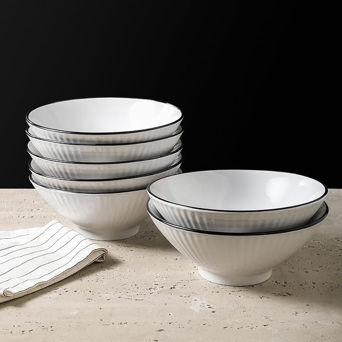 Christian Siriano Lustra Modern 16-Piece Stoneware Dinnerware Set Plates and Bowls Set Dinner and Salad Plates Ramen Bowls Dishes for 4 White