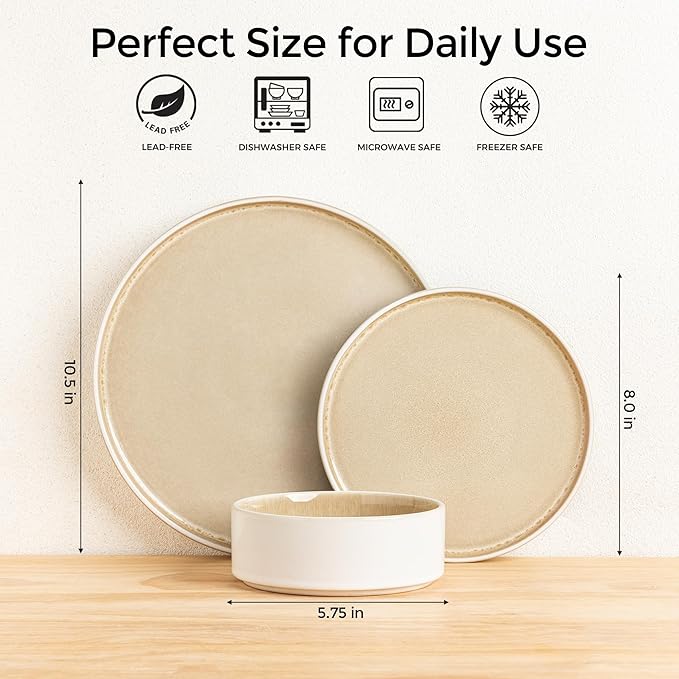 AmorArc Ceramic Dinnerware Sets Handmade Reactive Glaze Stoneware Plates and Bowls SetsHighly Chip and Crack Resistant | Dishwasher &amp Microwave Safe Dishes Set Service for 4 (12pc)