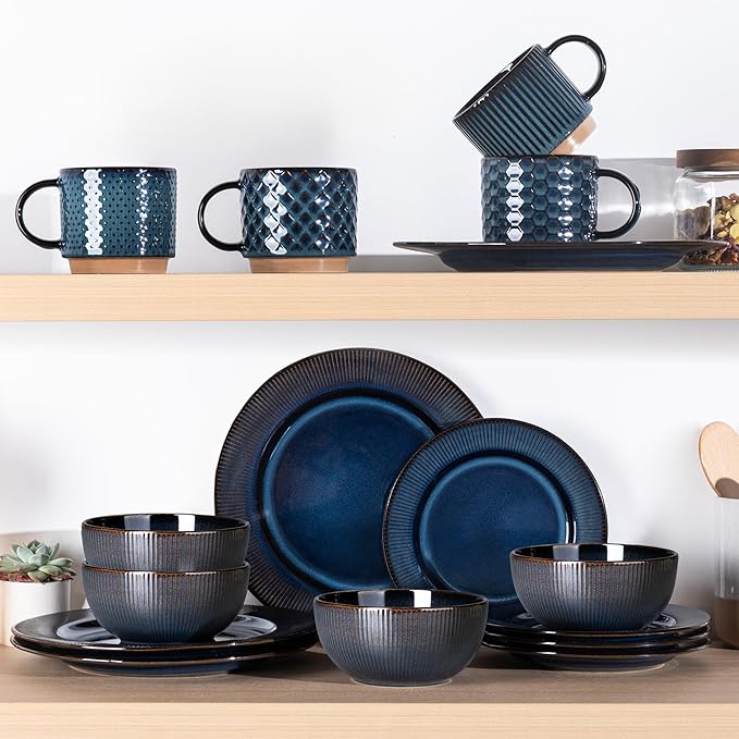 GBHOME Ceramic Dinnerware Sets12 pcs Embossed Elegant Stoneware Plates and Bowls Sets Housewarming Wedding Gift | Dishwasher &amp Microwave Safe | Dishes Set Service for 4