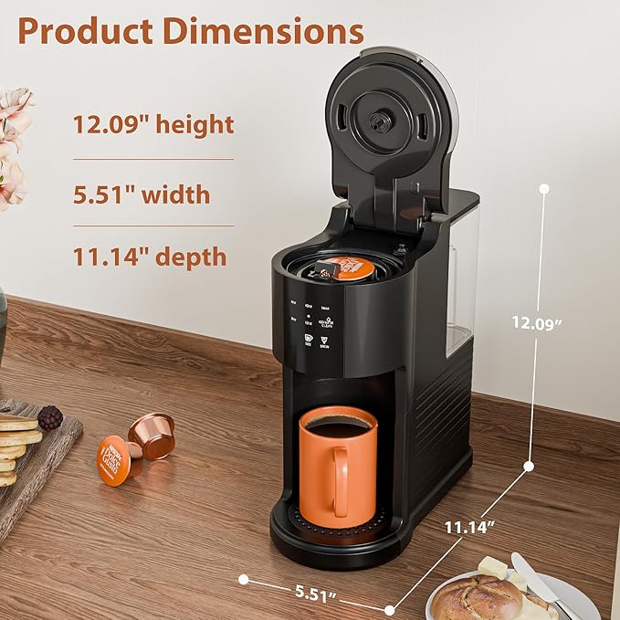 WAA Single Serve Coffee Maker 2 in 1 Coffee Machine for Capsule &amp Ground Coffee 6 to 14oz Brew Size 40oz Removable Reservoir Coffee Brewer with Auto Shut-off Self-Cleaning Memory Function B