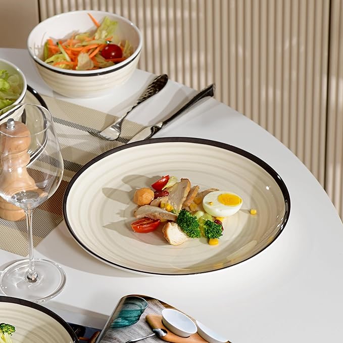 Melamine Dinnerware Set for 4 12Pcs Dinnerware Sets Lightweight Plates And Bowls Sets Morden Dishes Sets for Indoor and Outdoor Use Dishwasher Safe BPA Free(Off White)