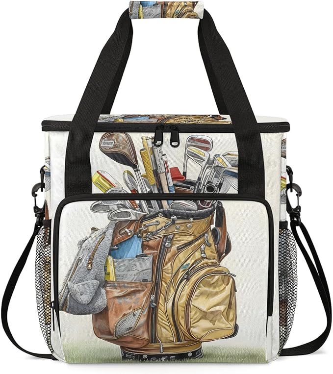 Golf Themed Coffee Maker Carring Bag Large Insulated Storage Organizer Case Tote Bags with Shoulder Strap for Travel Work Picnic