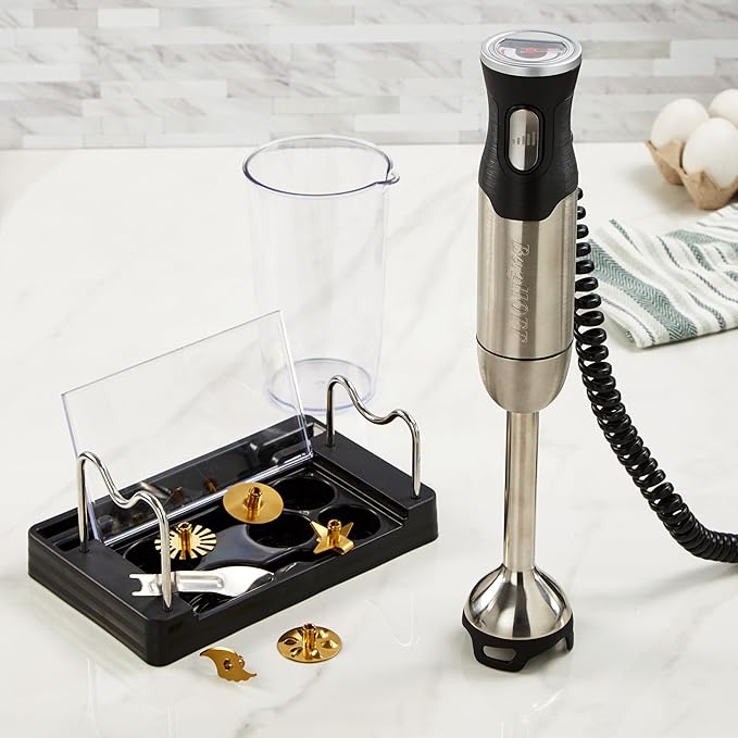 BergHOFF X5 Pro Handheld Food Processor with Grinder Immersion Hand Blender with Attachments 16 Speeds Titanium Blades for Smoothies Baby Food Soup