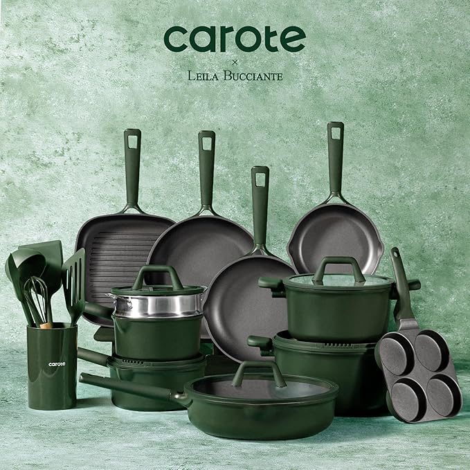CAROTE 31PCS Pots and Pans Set Nonstick Cookware Set Kitchen Non Stick Induction Titanium Cookware Non-toxic Granite Cooking set PFOA Free