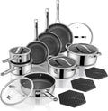 Pots and Pans Set Hybrid Stainless Steel 17PC Nonstick Tri-Ply Cookware Set w/Frying pan Dishwasher &amp Oven Safe PFOA-Free Metal Utensil Safe Suitable for All Cooktops