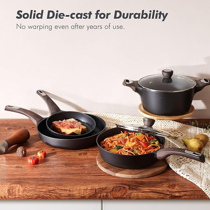 SENSARTE Pots and Pans Set Non stick Non toxic Healthy Induction Cookware Sets 14 Pcs Non Stick Kitchen Cooking Set with Frying Pans Set &amp Saucepan PFOA PFOS APEO Free Black