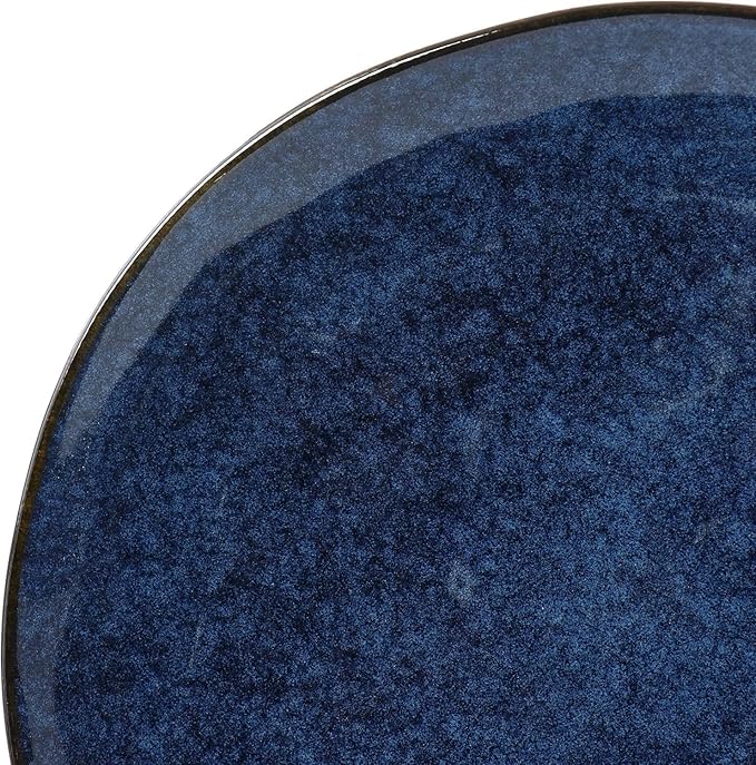 12 Piece Stoneware Dinnerware Set – Ombre Color Rim Plates and Bowls Microwave &amp Dishwasher Safe Dinner Set for 4 (Blue)