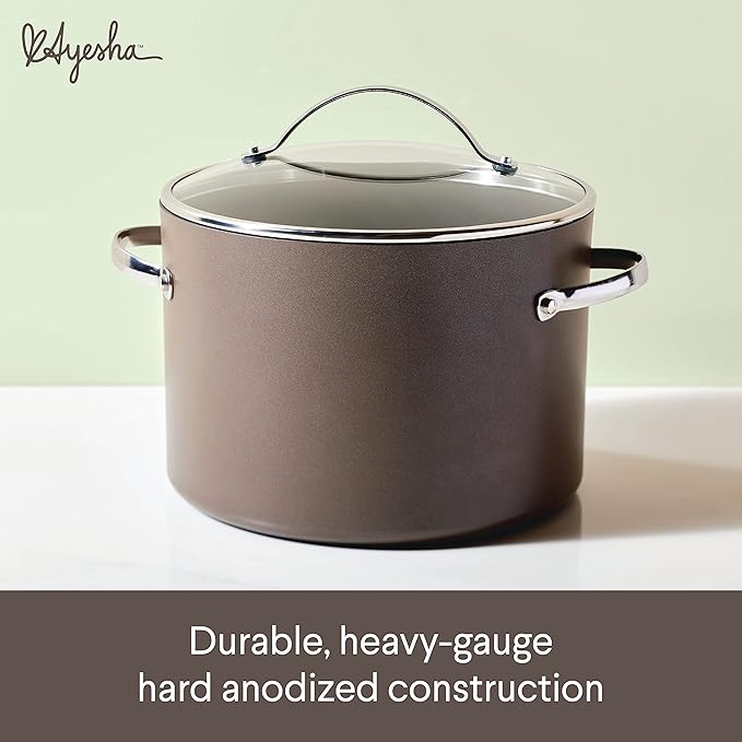 Ayesha Curry Kitchenware Professional Hard Anodized Nonstick Stock Pot/Stockpot with Lid 10 Quart Charcoal