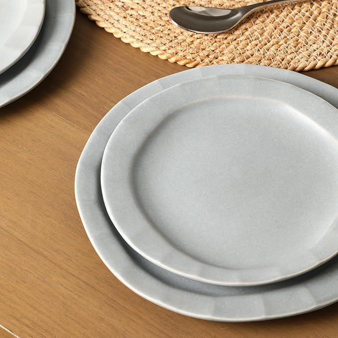 Stone Lain Oasis Stoneware 24 Piece Dinnerware Set Home Kitchen Dish Set with Dinner Plates Salad Plates &amp Bowls - Service for 8 Grey Blue