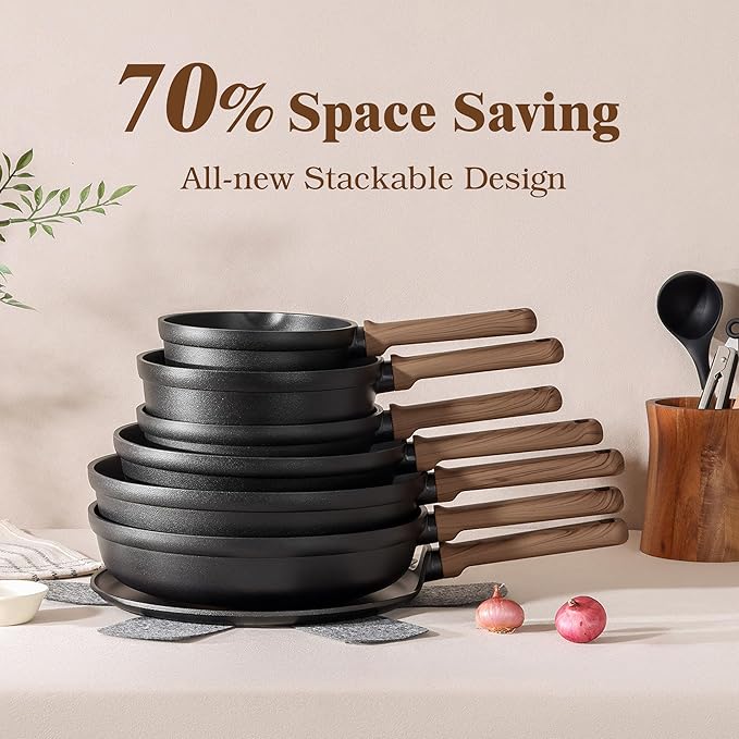 SENSARTE 20Pcs Nonstick Pots and Pans Set Black Titanium Non Stick Cookware Set Healthy Kitchen Cooking Set Induction Compatible Dishwasher Safe PFOA/PFOS Free
