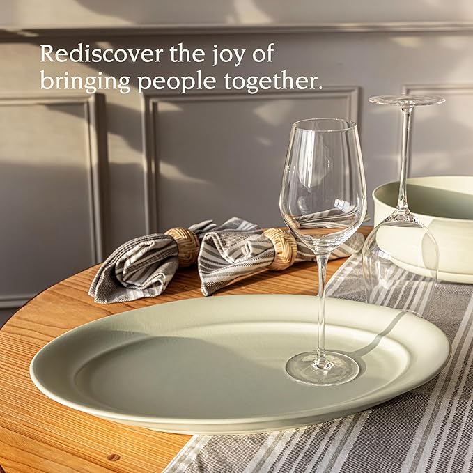 over&ampback Rim Stoneware Serving Platter - Elegant 1-Piece Oval Serving Platter to Complete Your Kitchen Set - 16 L x 10.8 W Semi-Matte Sage