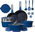 CAROTE 22pcs Pots and Pans Set Non Stick Nonstick Cookware Set Dishwasher/Oven/Fridge Safe Pots and Pans Removable Handle RV Oven Safe Cookware Induction Kitchen Set Blue