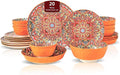 Homevss 20 Pieces Dinnerware Sets Plates and Bowls Set Porcelain Dishes Set for 4 Microwave and Dishwasher Safe Scratch Resistant Bohemian Style Dining Ware