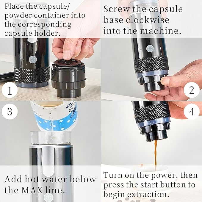 AUNMAS Portable Coffee Machine Travel Car Espresso Maker Handheld Coffee Maker Manually Operated for Camping Hiking Electric Espresso Machine Compatible for Capsules