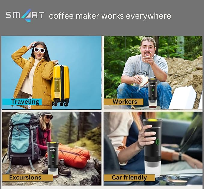 Sm4rt Battery Operated Coffee Maker 3 in 1 Portable Coffee Maker 12v Coffee Maker for Car Cafetera Portable USB Espresso Travel Espresso Maker NS Capsule Dolce Gusto Ground Powder (White)