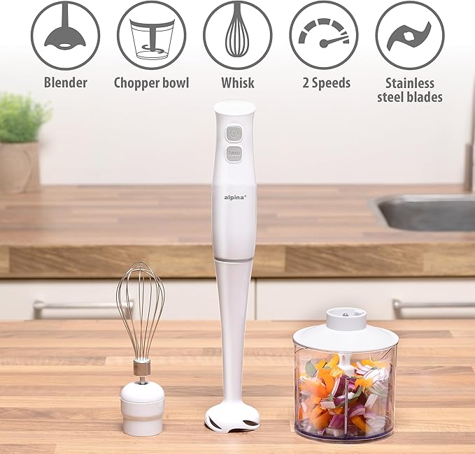 Alpina Hand Blender with Accessories Mini Chopper Blender Arm Blender Multifunction 400W White