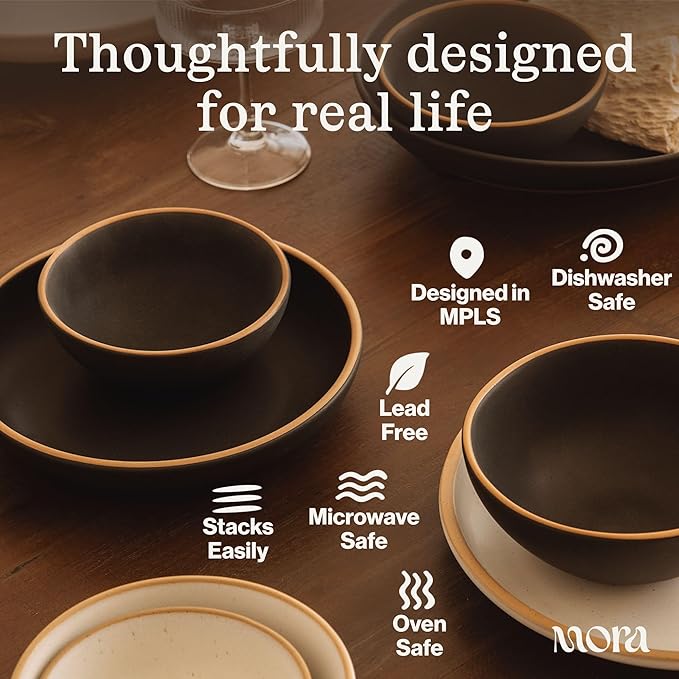 MORA Small Bowls Set of 4 16oz Ceramic Pottery Dessert Bowls - Microwave Oven and Dishwasher Safe - Oat
