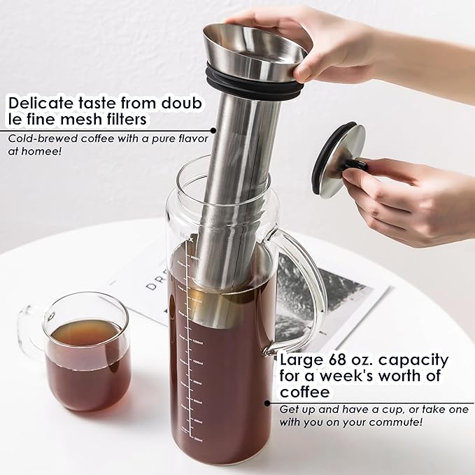 Aquach 68 Oz Cold Brew Coffee &amp Iced Tea Maker – Airtight Lid for Freshness Up to 2 Weeks Dishwasher Safe