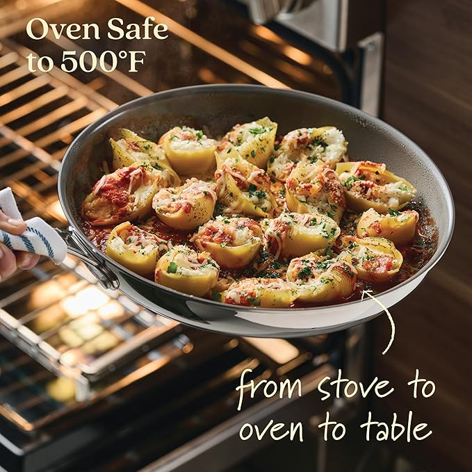 Anolon EverLast Ceramic Nonstick Frying Pans/Skillets Clad Induction 3 Piece Set 8.5 Inch 10 Inch and 12.25 Inch Open Fry Pans - Stainless Steel