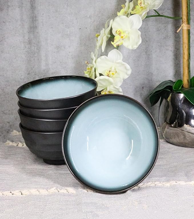 Ebros Gift Blue Sky Stars Artistic Seikai Porcelain Collection Dinnerware Serveware Kitchenware Set Asian Japanese Dining Restaurant Supply (Pack Of 5 Medium Soup Salad Rice Bowls 24oz)
