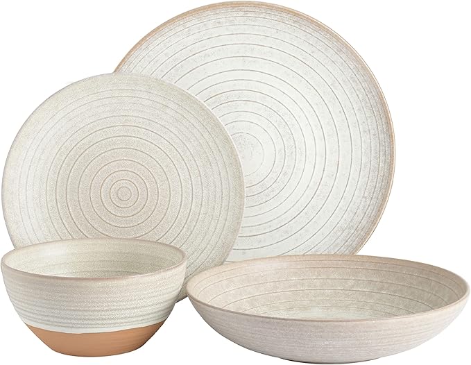 Gibson Elite 16 Piece Dreamweaver Double Bowl Terracotta Reactive Dinnerware Set - Sand Cream Service for 4 (16pcs)