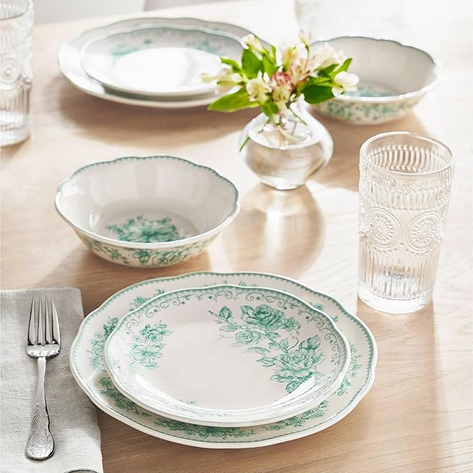 Agatha 12-Piece Stoneware Dinnerware Set Brown (Green)