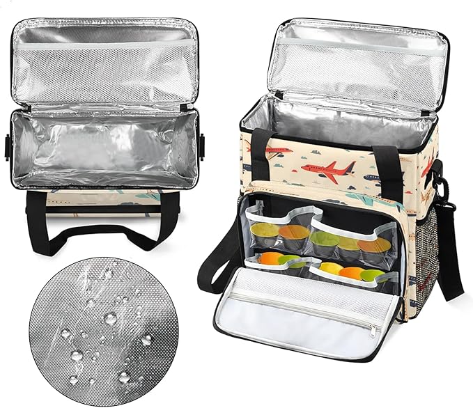 Cute Airplane Aircraft Coffee Maker Carring Bag Large Insulated Storage Organizer Case Tote Bags with Shoulder Strap for Travel Work Picnic