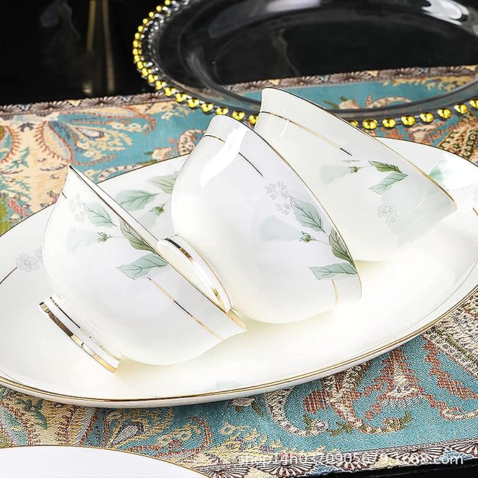 Bone China Dinner Set Porcelain White Dinnerware Kitchen Dinning Round Tableware Combination Set with Cereal Bowls Dessert Plates and Soup Plates (42 Pieces Service for 6 People)