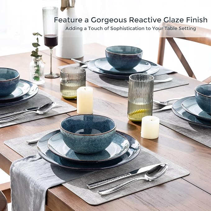 AmorArc Ceramic Dinnerware Sets for 6 18 Pieces Handpainted Plates and Bowls Set Scratch Resistant Stoneware Dishes Set Dishwasher &amp Microwave Safe Ceylon Blue