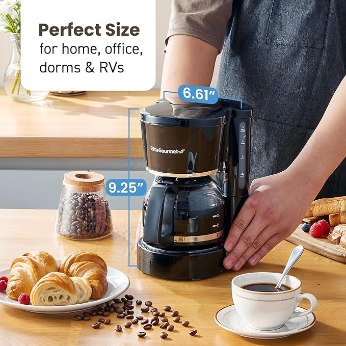 Elite Gourmet EHC-5055# Automatic Brew &amp Drip Coffee Maker with Pause N Serve Reusable Filter On/Off Switch Water Level Indicator Black